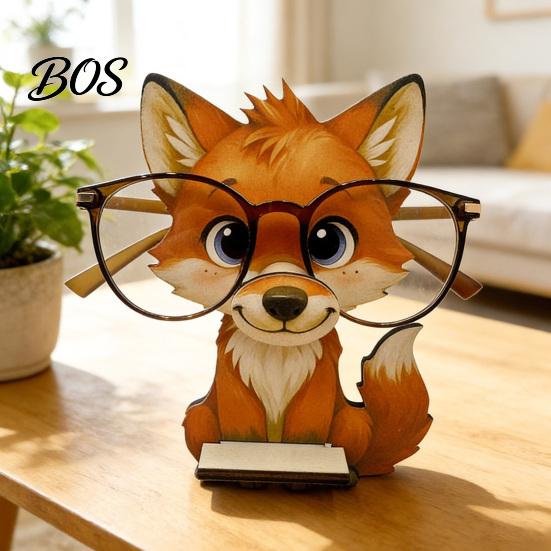 Cute Animal Shaped Eyewear Organizer Glasses Holder, Wooden Cat Dog Panda Fox Eyeglasses Desktop Holder Cartoon Eyeglass Stand Ornament Gift for Kids
