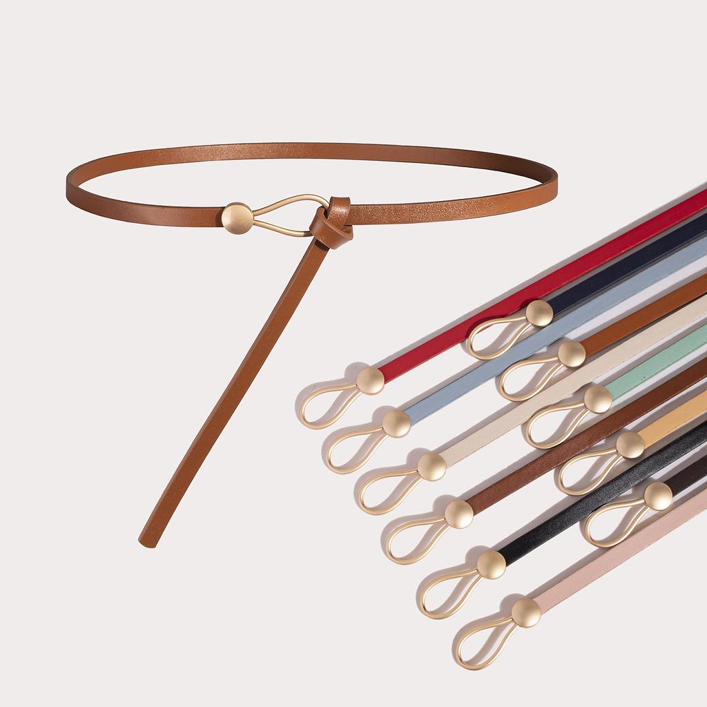 Pu Thin Waist Belt With Metal Buckle For Casual Dress And Retro Style
