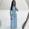 2025 Autumn/Winter European & American Style Solid Color Dress with Decorative Ring Buckle and Tie-Up Design