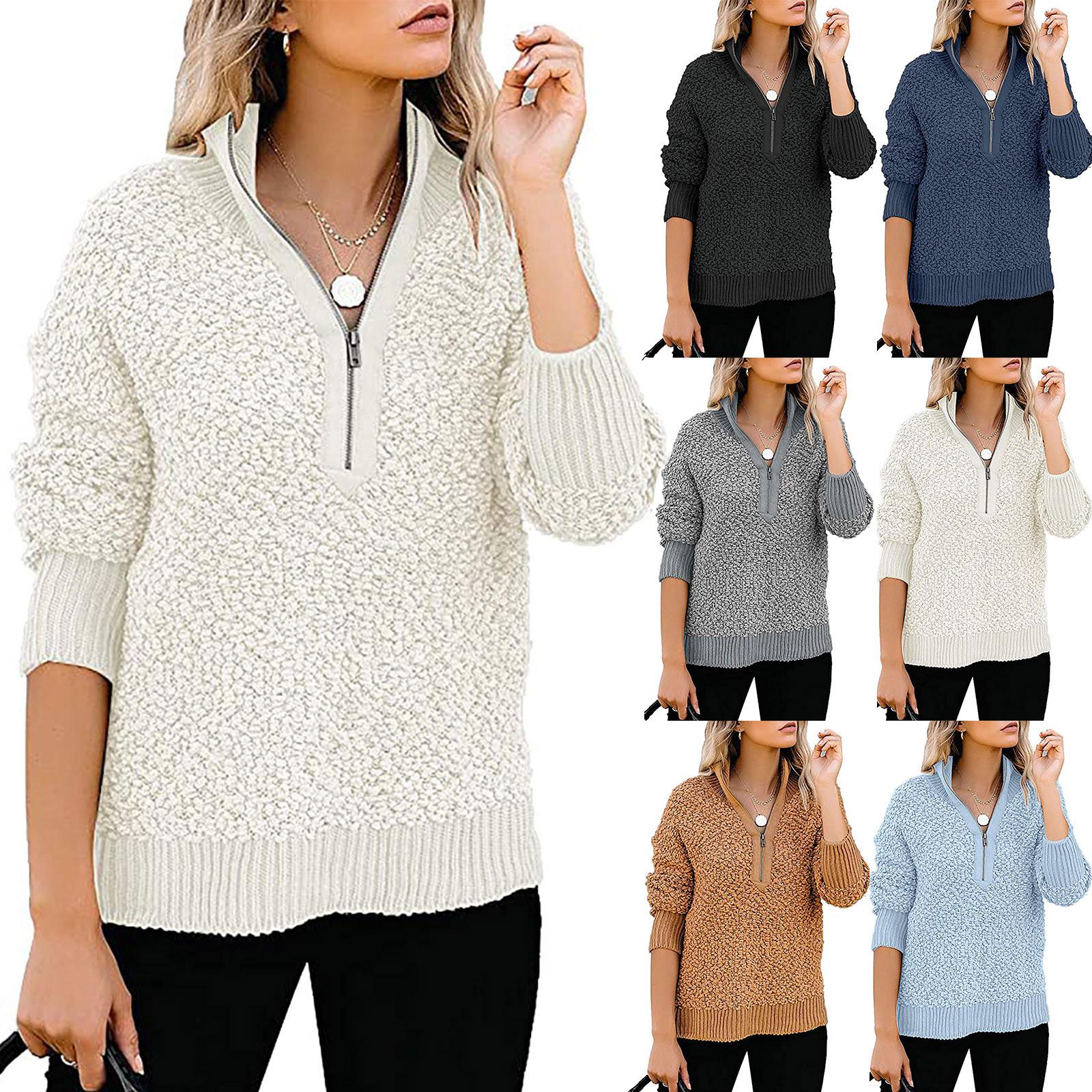 

(SU)Женская осень и зима Повседневная молния Шерстяной пуловер с длинным рукавом Топы Куртка