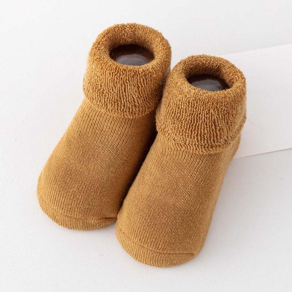 4Pairs Warm Infant Learning Walk Socks Solid Color Home Sleep Socks Thicken Baby Socks  Toddler