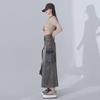 Saia Jeans A-Line Fenda Cintura Alta Retrô Americana Feminina - Comprimento Médio para Primavera e Outono