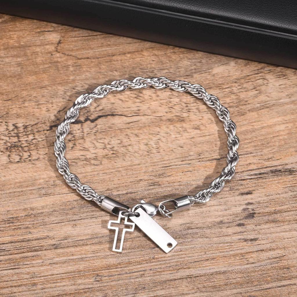 Customized Cross Charm Bracelets for Men Boys,Waterproof Stainless Steel Chain Links Wristband,Trendy Jewelry Gift to Father BBF