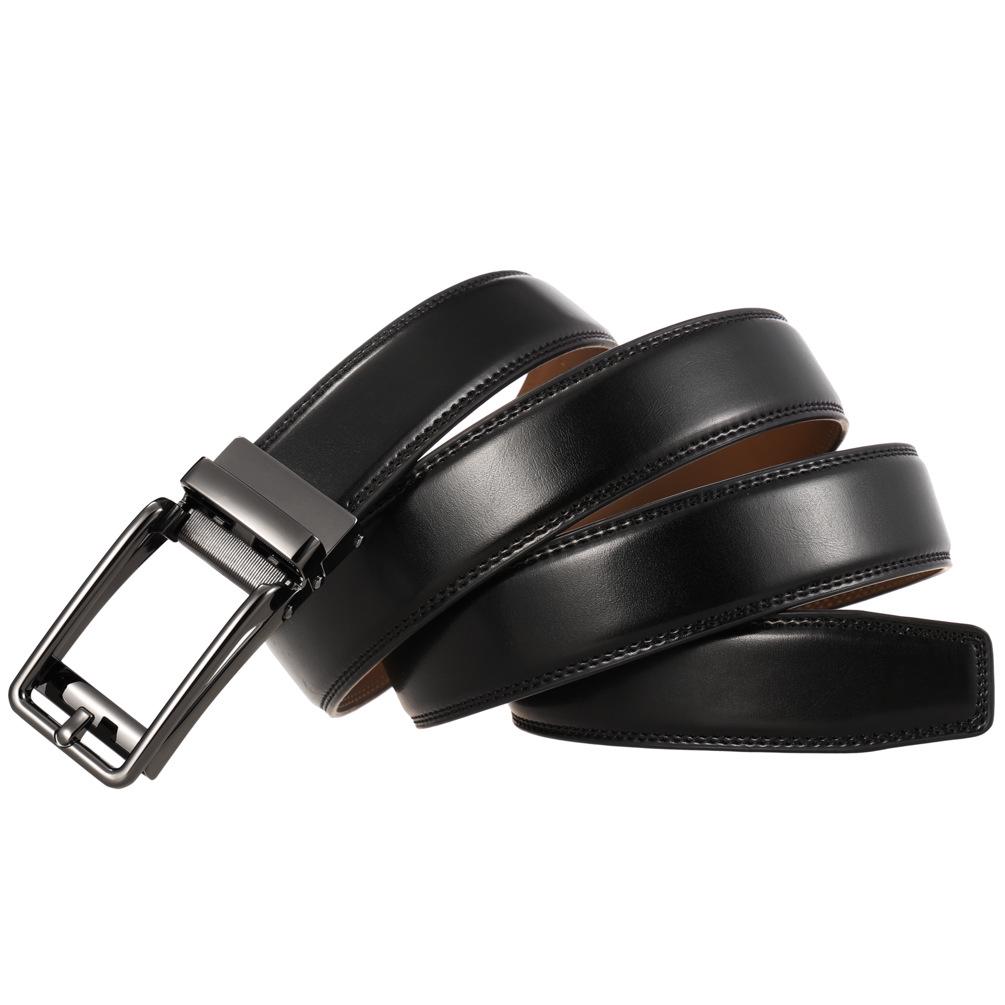 Casual Alloy Automatic Buckle Cowhide Belt, Reverse Pull Design