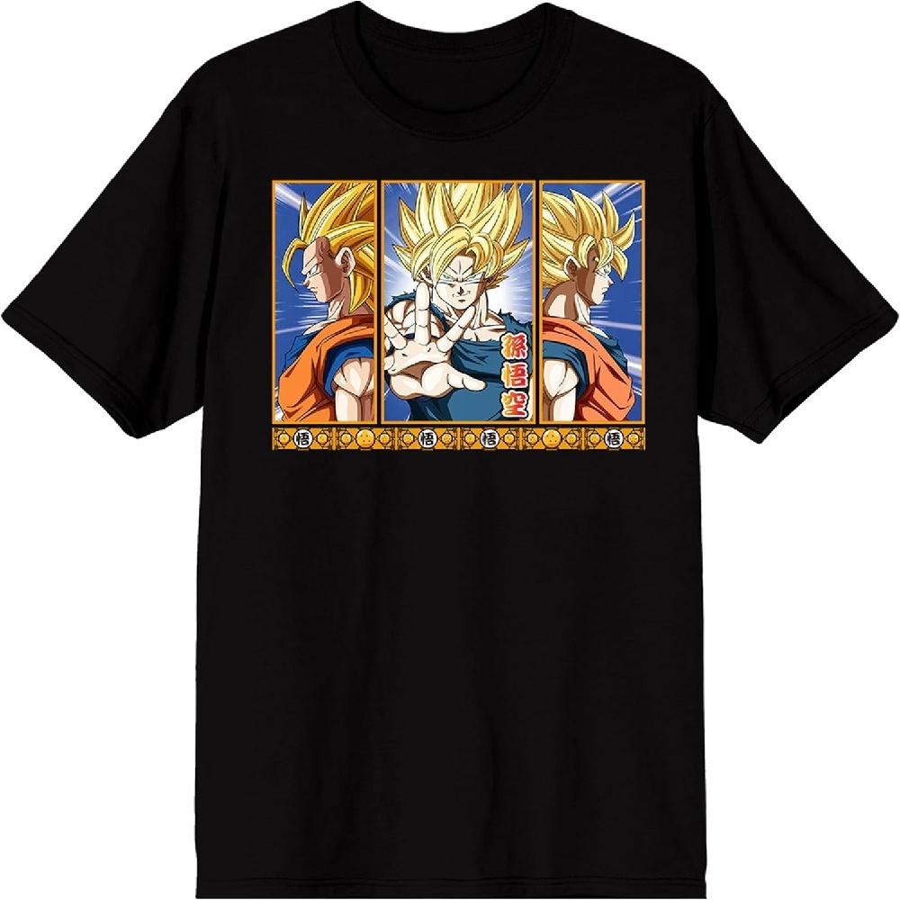 Dragon Ball Z Super Saiyan Goku Character Panels Adult Black Crew Neck Short Sleeve T-Shirt XXXXXL чёрный
