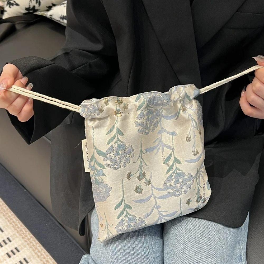 Portable Polyester Drawstring Bags Flower Large Capacity Makeup Bag Drawstring Packaging Jewelry Storage Box Travel