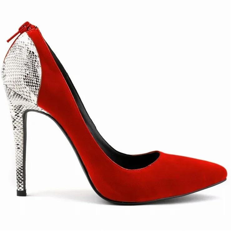 Nové dámské lodičky Sexy 11cm špičatá špička Vysoké podpatky Sametový hadí vzor Zip Dámské lodičky Černé Červené Párty Svatba Boty