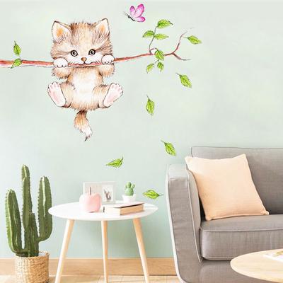 (Nikita) Cartoon Cat Spring Wall Sticker Bedroom Study Background Wall Sticker