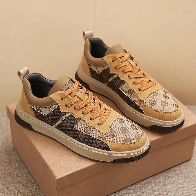 

Новые мужские туфли, трендовые кожаные повседневные туфли, дизайнерские туфли с цветочным принтом на плоской подошве для скейтбординга, уличные крутые кроссовки на шнуровке 44 хаки