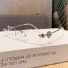 Rimless Glasses, Trimmed Diamond-Set Polygonal Sunglasses, Sunglasses, Plain Tide Flat Glasses.