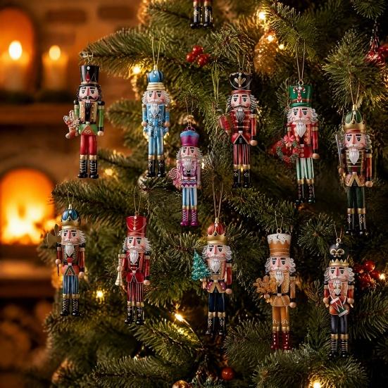 Indoor Christmas Tree Trim 48Pcs Nutcracker Wooden Ornaments, Classic Soldier Hanging Decorations, Vintage Holiday Gift for Friends Wood