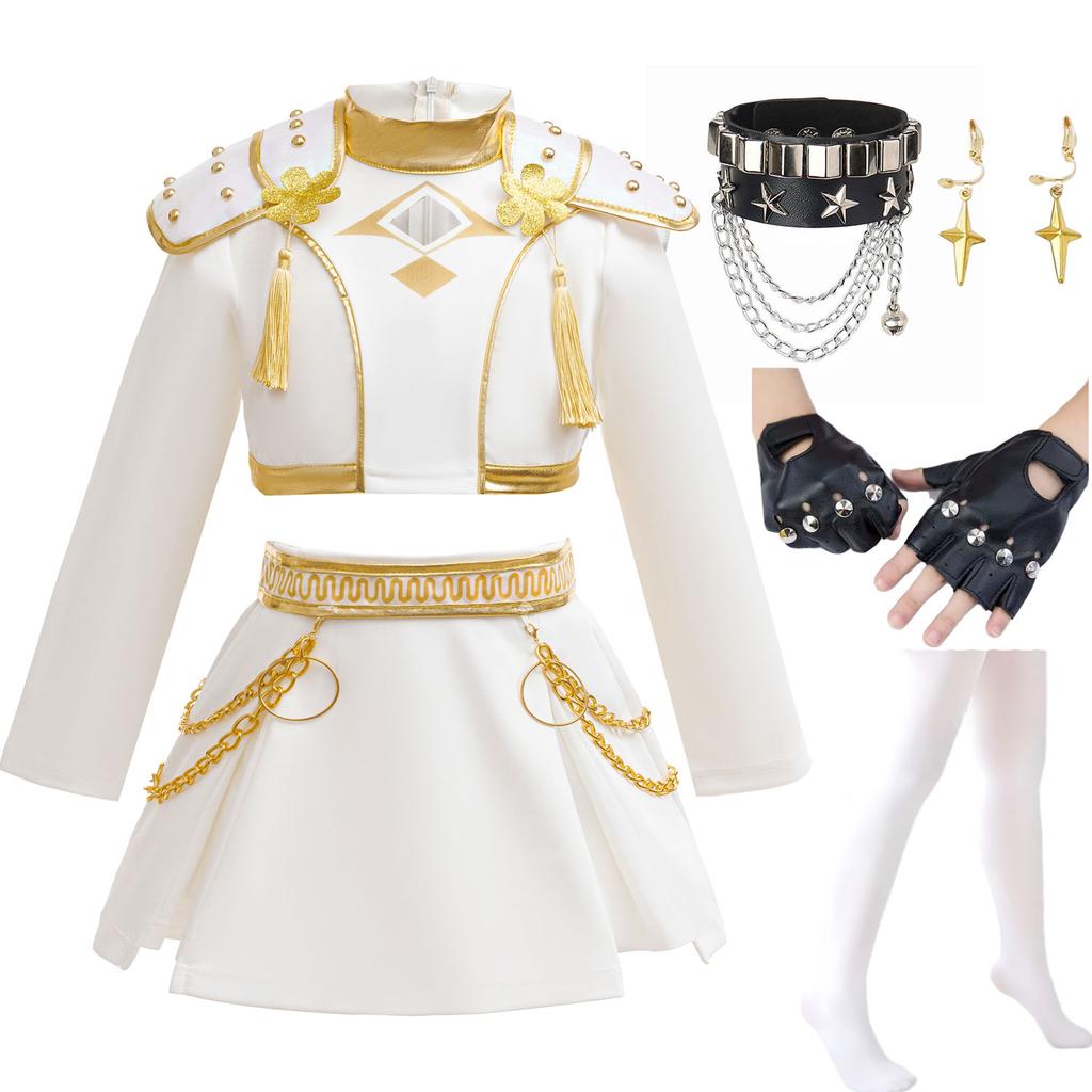 Nuovo Carnevale di Halloween Tema Festa Ragazze Cosplay Moda Carino Bianco Maniche Lunghe Vestito + Set di Accessori 3-10 Anni