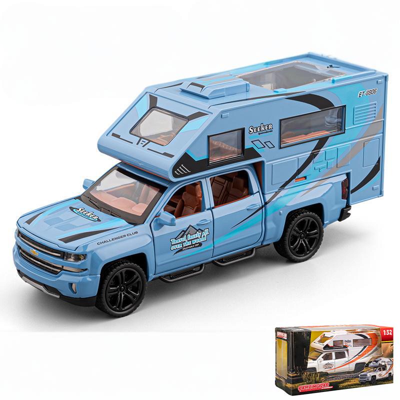 1/32 Chevrolet Blazer Chalet Camping RV SUV Alloy Diecast Model Sound Light Doors Opened Toys Holiday Gifts For Friends Display