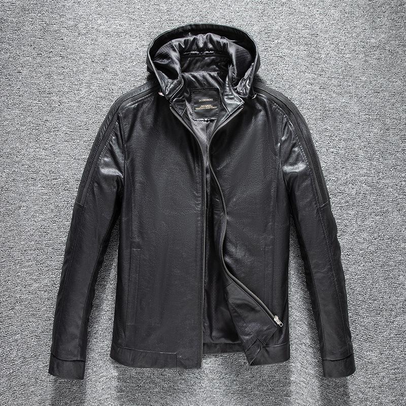 

Autumn New Men s Slim-fit Detachable Hooded Scalp Jacket XXXXXL чёрный