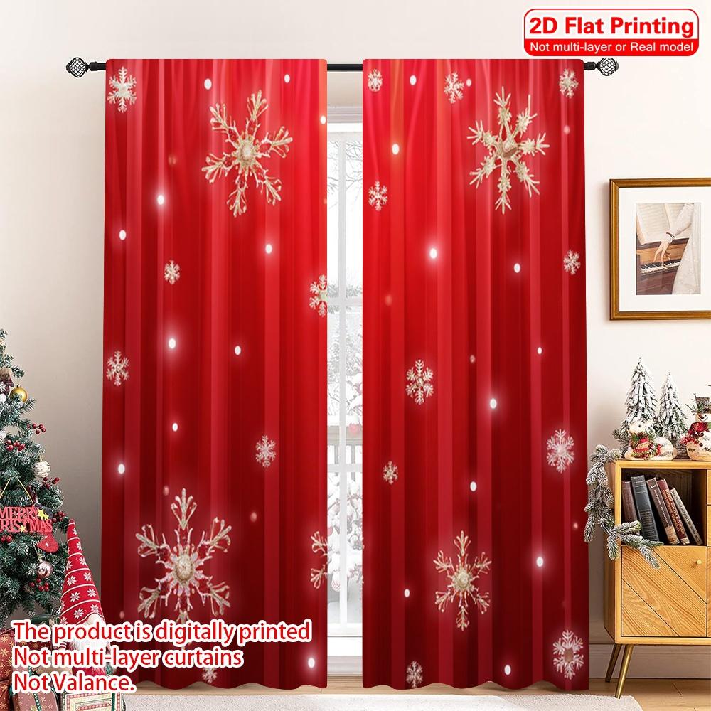 2pcs 2D Flat Printing Christmas Drapes Christmas Snowflake Red Fabric Without Electricity Party & Holiday Decor for Classroom