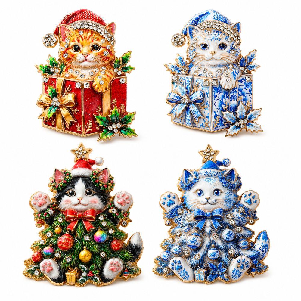Alloy Cat Brooch Pin Enamel Finish Holiday Brooch New Christmas Cat Brooch New Year Party
