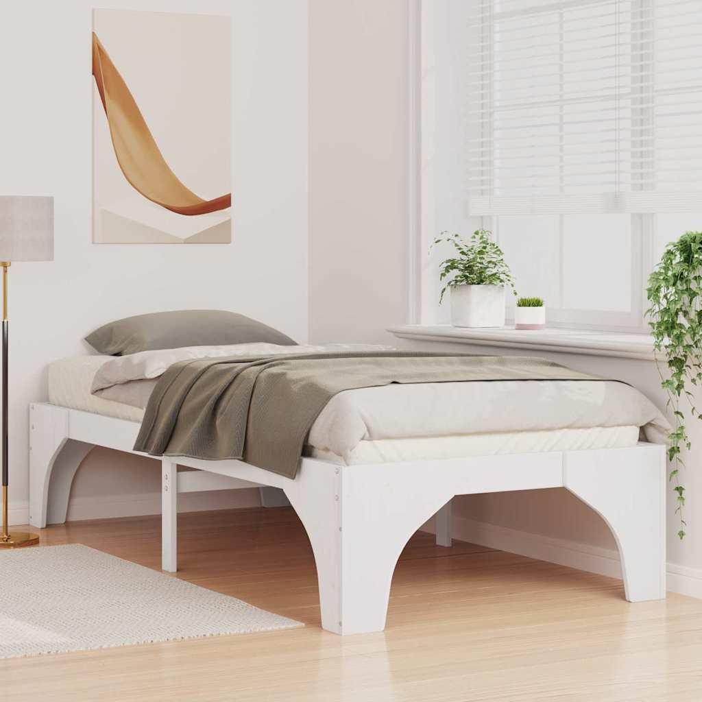 Bed Frame White 75 x 190 cm Solid Pine Wood