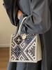 Modische ethnische Canvas-Tasche für Damen, kleine quadratische Tasche mit Knopfverschluss