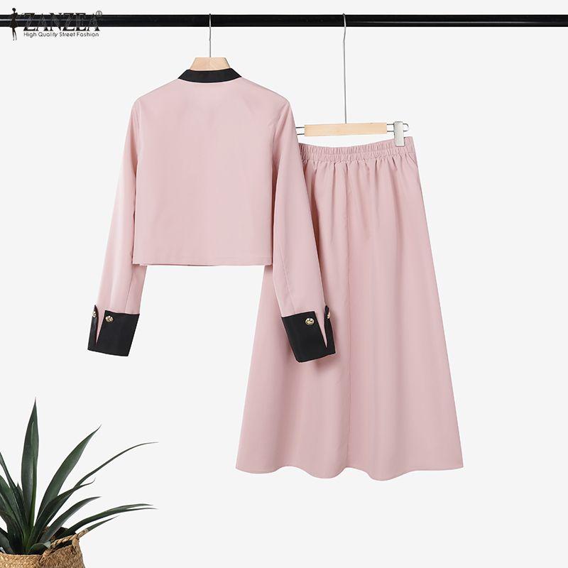 ZANZEA Women Long Sleeve Blouse and Long Skirts Casual Two Piece Suit Sets
