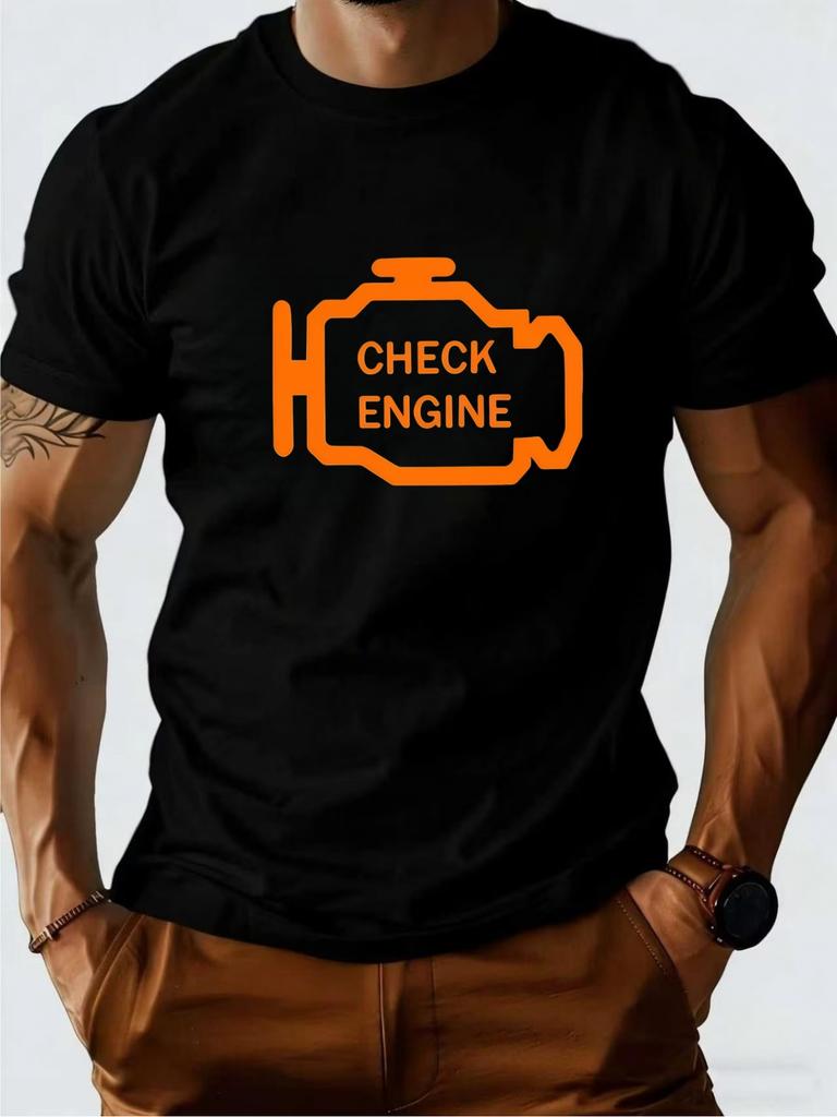 Unisex Summer Short Sleeve T Shirt Check Engine Car Mechanic Graphic Tee Crew Neck Auto Lover Casual Streetwear Unisexs Fashion Top