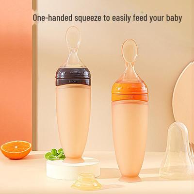 Silicone Baby Squeeze Feeding Bottle with Soft Spoon for Rice Cereal