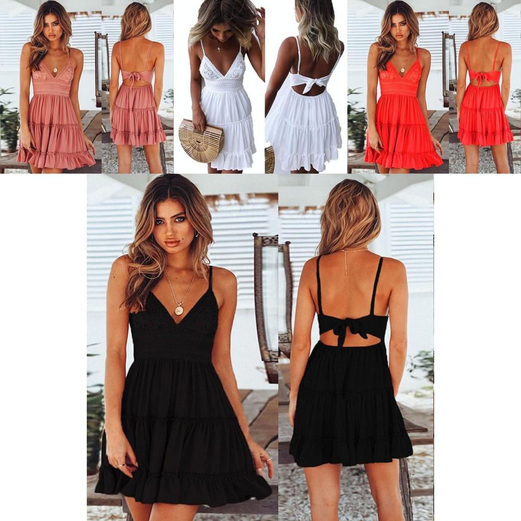 Stylish Women Summer Boho Short Mini Dress For Evening Cocktail And Beach Parties