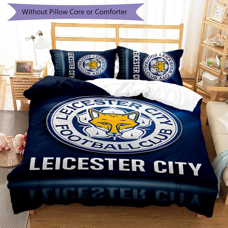 3pcs Leicester City FC Design Cover Set - HD Printed Bedding with 1 Cover and 2 Pillowcases - Perfect for Home and Dorm Decor