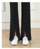 2025 Spring & Fall Women's High Waist Black Flared Pants - Slimming, Elastic, Four-Way Stretch, Long Slit Design