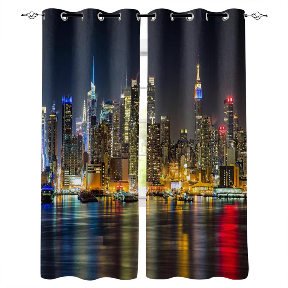 Night Panorama City Luxury Home Curtains Modern Home Supplies Living Room Bedroom Custom Curtains