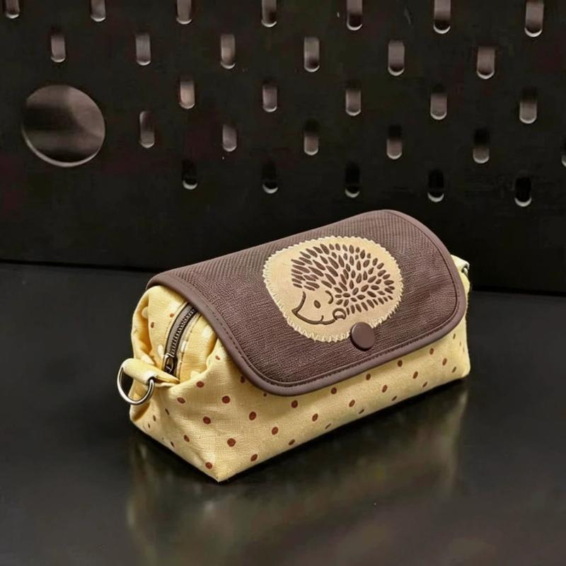 Cute Hedgehog Polka Dot Pencil Case Durable Zipper Multifunctional Stationery Organizer for Primary Middle School Students