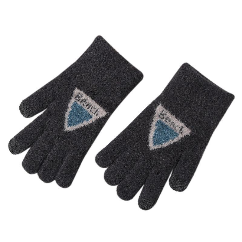 Gants Tactiles Triangulaires Velours Chauds et Épais Automne et Hiver Tendance Cinq Doigts Style Coréen Tricotés Cyclisme