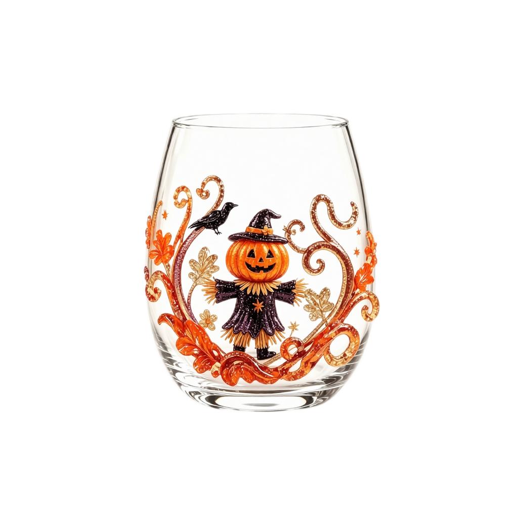 Halloween Printed Glass Tumbler with and Pumpkin Design, 15 oz