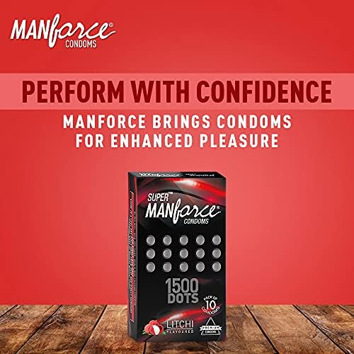 Manforce Litchi Flavoured Extra Dotted Condoms for Men10 Pcs X PACK OF 6 Lubricated Latex Condom for Enhanced Pleasure Intimate