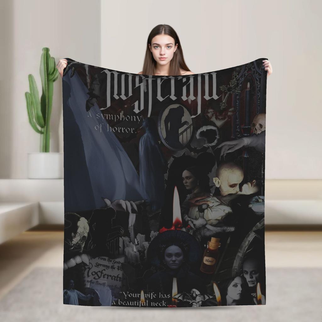 Nosferatu Vampire Dracula Fleece Throw Fashion Blankets Horror Movie Halloween for Bedding Knitted Fashion Blanket Travel Warm Multifunction