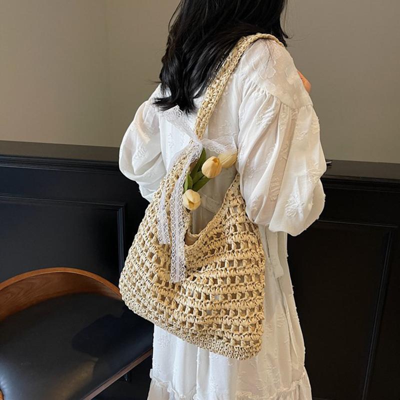 Fashion Crochet Straw Bag for Women Raffia Woven Tote Handbag New Hollow Clutch Beach Bag for Vacation Casual Totes CLE