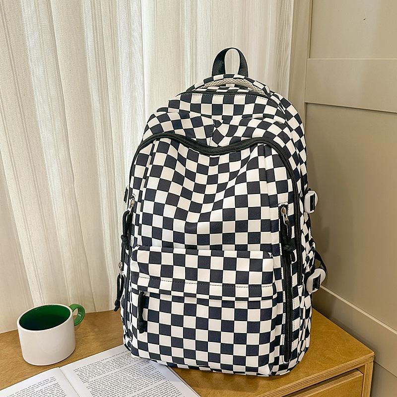 

Minimally Checkered Student Backpack, Male College Student, Junior High School Girl, Large Capacity Backpack, Female Shoulder Bag чёрный