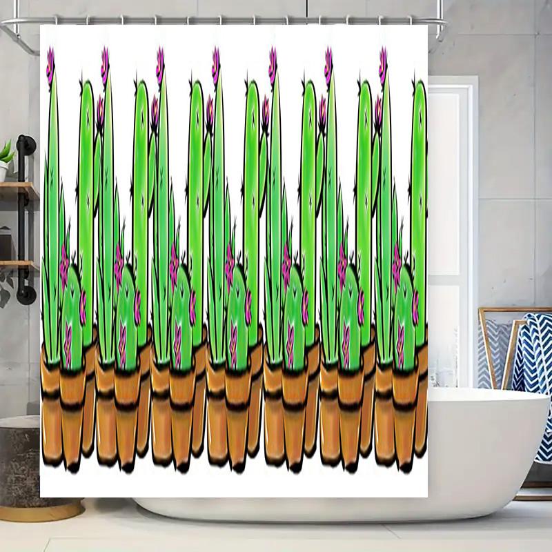 

Colorful Green Cactus Print Shower Curtain Waterproof Bath Decor For Home Bathroom Decoration (Set Of 2, Different Sizes Availab W60H190(CM)-1 Pcs