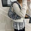 Bow floral pleated cloud bag women's small fresh high-value shoulder underarm bag casual messenger canvas bag bag