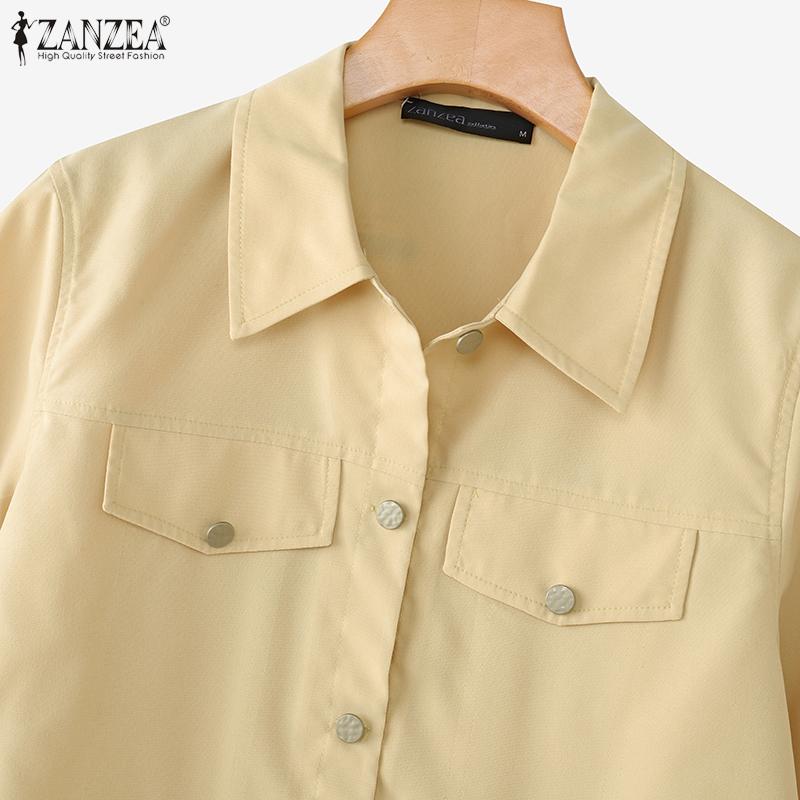 ZANZEA Women Casual Turn Down Collar Loose Summer Half Sleeve Blouse