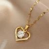 Artificial Gems Heart Pendant Necklace for Women Golden Stainless Steel Lips Neck Chain Female Necklaces Jewelry for Girl