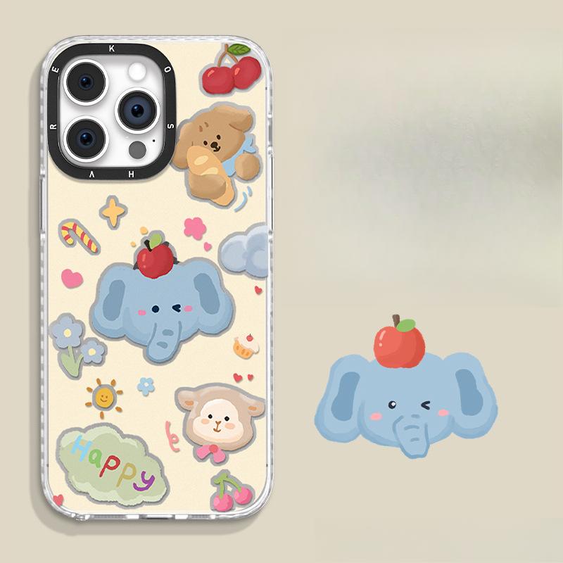 Cute Elephant Stand Suitable for Apple 13 Fulcrum Mobile Phone Case Huawei Pura70pro Magnetic 16 High-end Sense 15