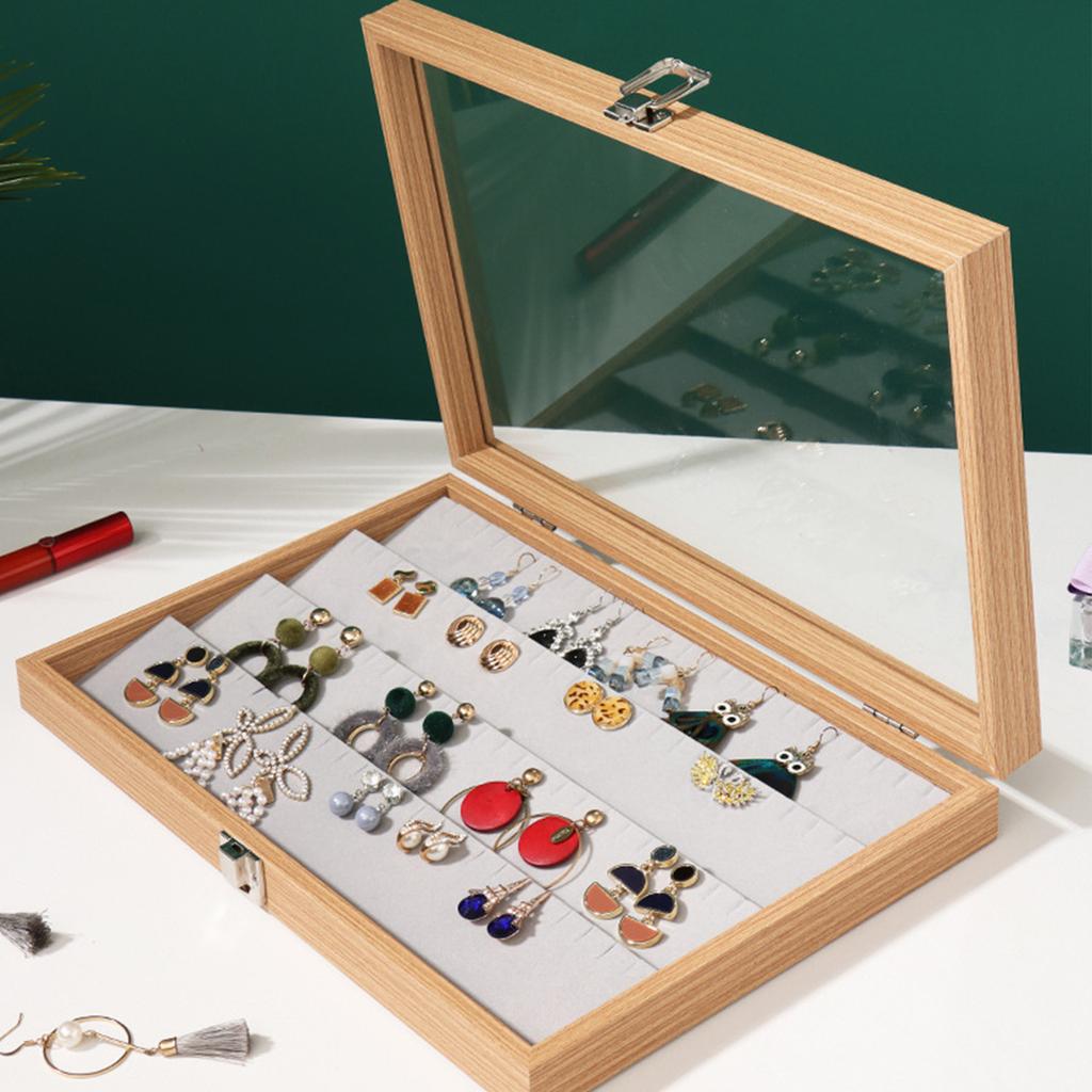 Jewelry Box Wood Frame with Multiple Compartments for Women Ladies Earrings Rings and Necklaces Display Organizer