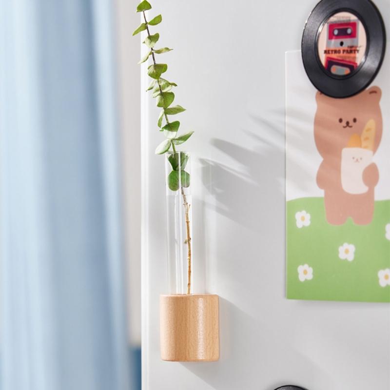 2Pieces Modern Mini Fridge Magnets Vases Test Tube Designs Flower Holder for Kitchen Refrigerator and Office Decors
