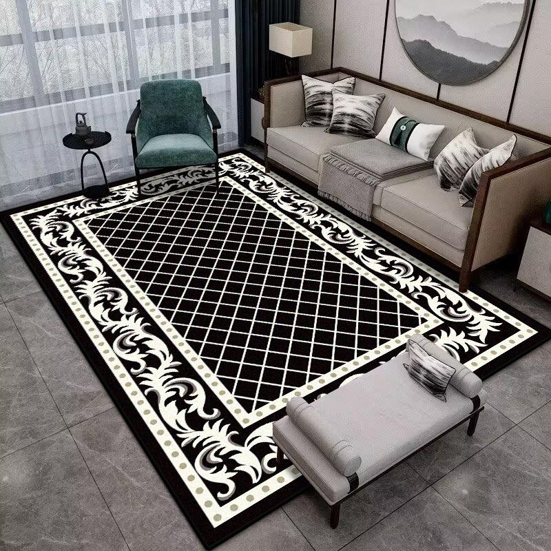 Moderní Jednoduchá Domácí Podložka Měkký Luxusní Koberec do Obývacího Pokoje Protiskluzový Ložnicový Luxusní Dekorace Černý Plošný Koberec Podložka na podlahu