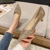 Fashion Ladies Pumps Diamond with Medium Heels Pointed Toe Women's Shoes Rhinestone Wedding Bride Shoe Crystals 39 Chic Point Stylish