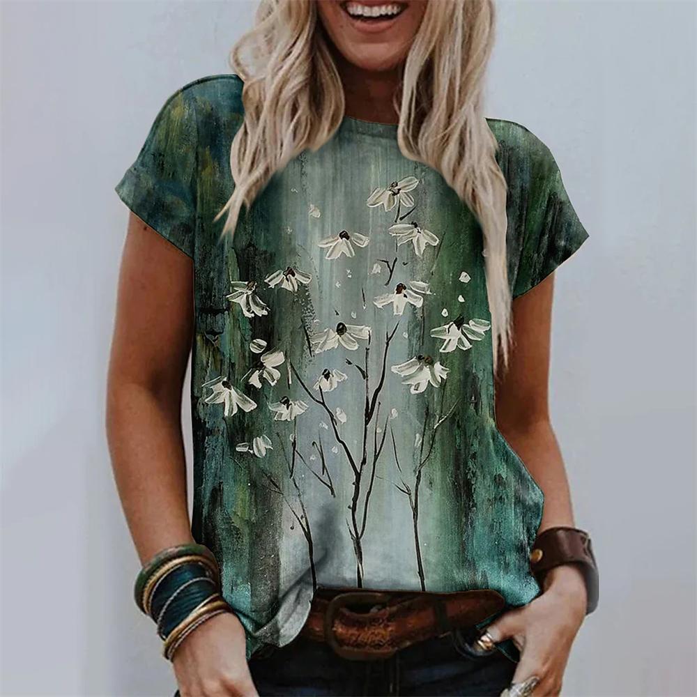 3D Flower Printing T-shirt For Women's Summer Tops Tees Fashion Casual Female T Shirt Oversized Y2k Woman Gilrs Clothing