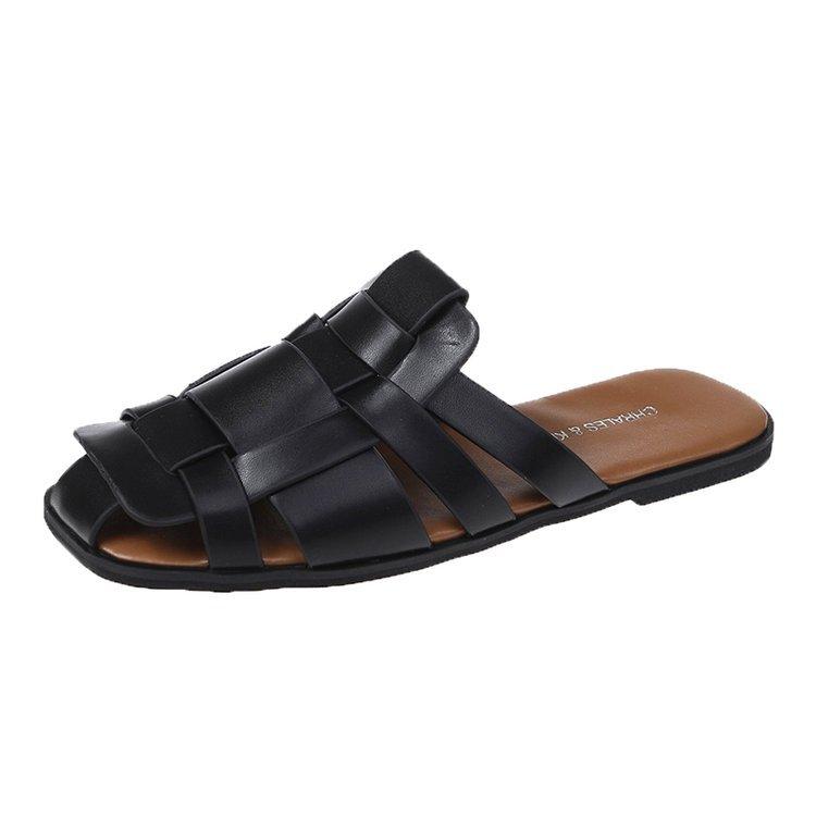 Spring and summer new British style woven with bag head half drag lazy slippers flat shoes sandals