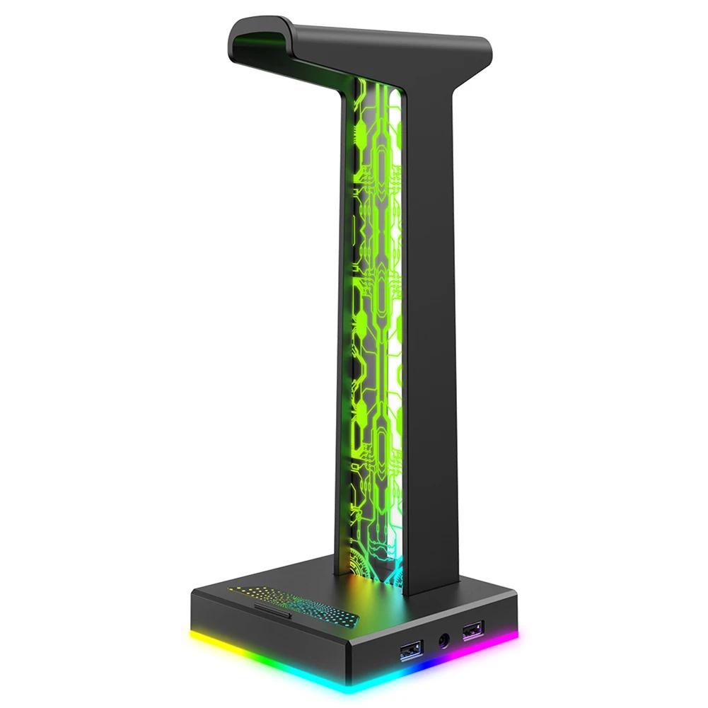 

Desktop Gaming Headset Hanger Bracket RGB Headphone Holder Stand with 2 USB Charger Ports Earphone Rack For PUBG Computer Gamer чёрный