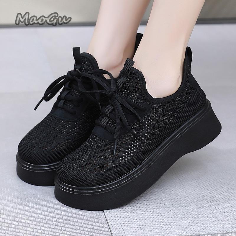 Fashion Women's Breathable Mesh Slip-On Shoes Summer Anti-Slip Wedge Casual Footwear Soft Bottom Lace-Up Sneakers Women Mesh Shoes