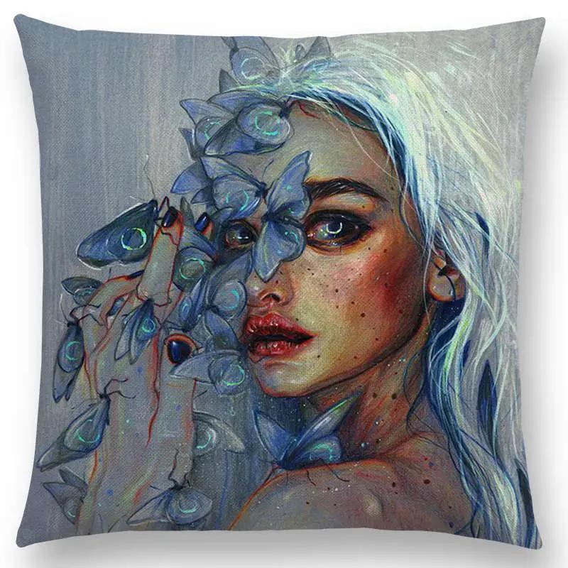 Gorgeous Oil Painting Cushion Cover Miracle Girl Wonder Beauty   Beautiful Queen Narwhal Cat Swan Sofa Pillow Case
